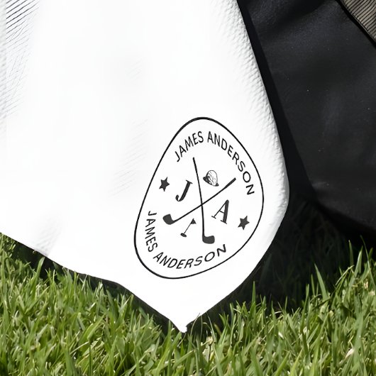 Serviette De Golf Monogramme et nom personnalisés de golfeur moderne