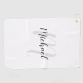 Serviette De Golf Monogramme et nom personnalisés de script moderne (Horizontal)