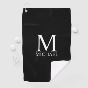 Serviette De Golf Monogramme et nom personnalisés en noir