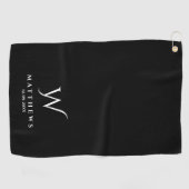 Serviette De Golf Monogramme et nom personnalisés en noir et blanc (Horizontal)