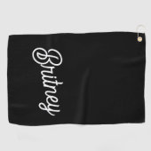 Serviette De Golf Monogramme et nom personnalisés en noir moderne (Horizontal)