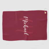 Serviette De Golf Monogramme et nom personnalisés modernes Burgundy  (Horizontal)