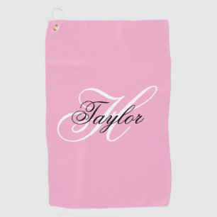 Serviette De Golf Monogramme fantaisie noir et blanc Rose