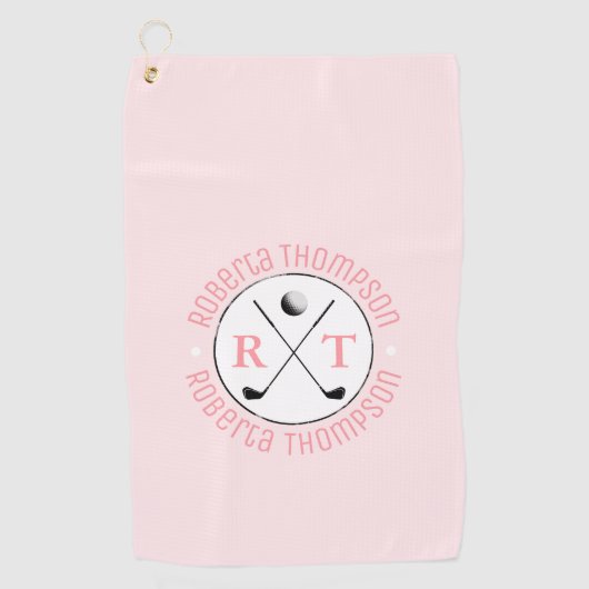 Serviette De Golf Monogramme feminine rose à deux initiaux (Devant)