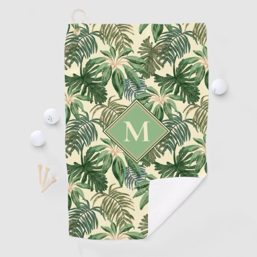 Serviette De Golf Monogramme Feuille de palmiers tropicaux (En situation)