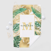 Serviette De Golf Monogramme Feuille Tropical Vert Or Moderne (En situation)