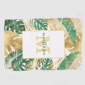 Serviette De Golf Monogramme Feuille Tropical Vert Or Moderne (Horizontal)