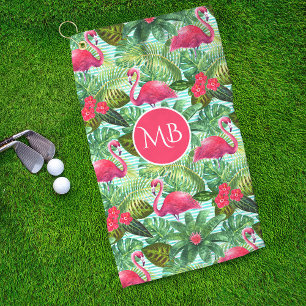 Serviette De Golf Monogramme Flamant rose rose tropical Fille floral
