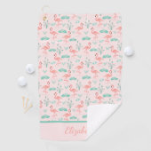 Serviette De Golf Monogramme Flamants roses roses Green Palm Feuille (En situation)