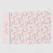 Serviette De Golf Monogramme Flamants roses roses Green Palm Feuille (Horizontal)