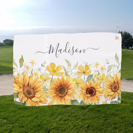 Serviette De Golf Monogramme Fleur Jaune Tournesol Floral Botanique