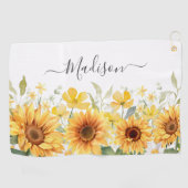 Serviette De Golf Monogramme Fleur Jaune Tournesol Floral Botanique (Horizontal)