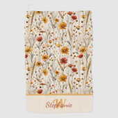 Serviette De Golf Monogramme Fleur sauvage rustique - Motif Floral B (Devant)