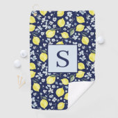 Serviette De Golf Monogramme floral citron bleu (En situation)