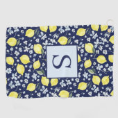 Serviette De Golf Monogramme floral citron bleu (Horizontal)