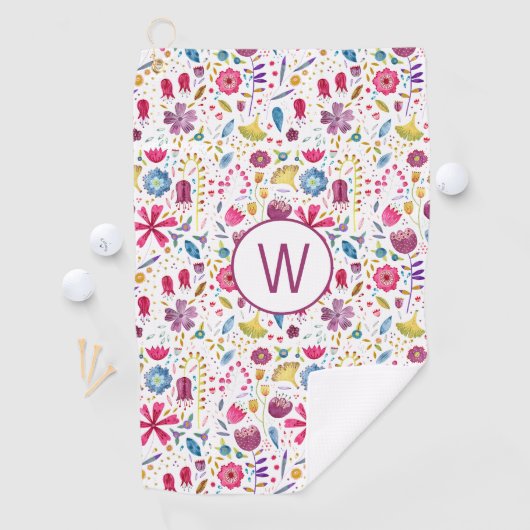 Serviette De Golf Monogramme floral d'aquarelle moderne (En situation)