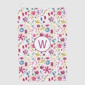 Serviette De Golf Monogramme floral d'aquarelle moderne (Devant)