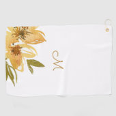 Serviette De Golf Monogramme floral moderne jaune et cuivre (Horizontal)