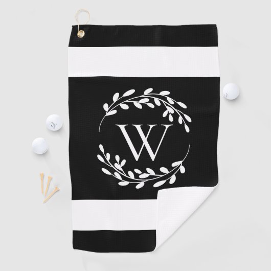 Serviette De Golf Monogramme floral noir et blanc (En situation)