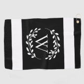 Serviette De Golf Monogramme floral noir et blanc (Horizontal)