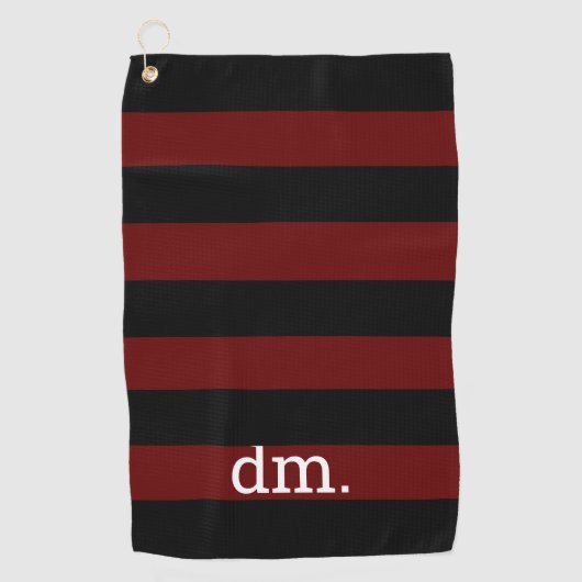 Serviette De Golf Monogramme framboise et bande noire (Devant)