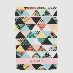 Serviette De Golf Monogramme Fusion géométrique et tropicale moderne