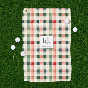 Serviette De Golf Monogramme Gingham Émeraude Douce