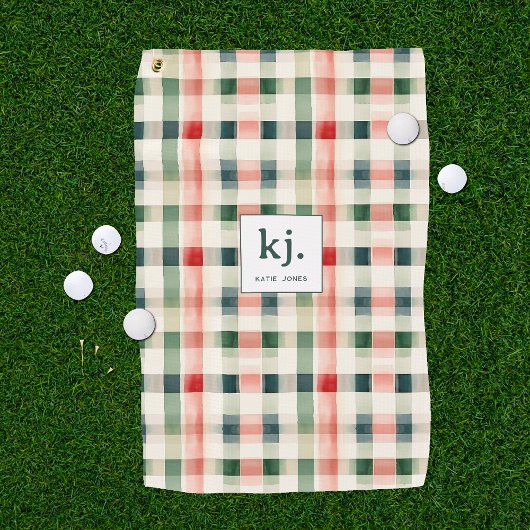 Serviette De Golf Monogramme Gingham Émeraude Douce