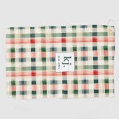 Serviette De Golf Monogramme Gingham Émeraude Douce (Horizontal)