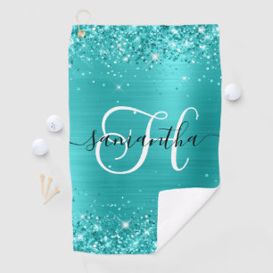 Serviette De Golf Monogramme glamme bleu turquoise