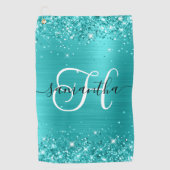 Serviette De Golf Monogramme glamme bleu turquoise (Devant)
