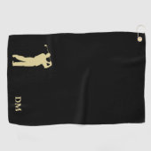 Serviette De Golf Monogramme Gold Golfer sur Black (Horizontal)