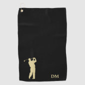 Serviette De Golf Monogramme Gold Golfer sur Black (Devant)