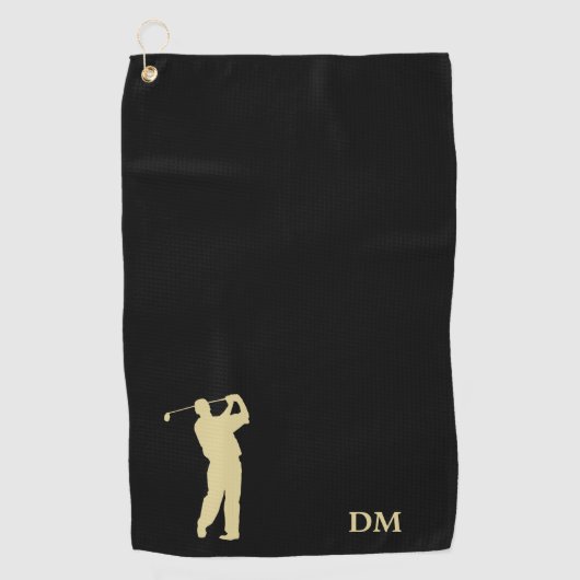 Serviette De Golf Monogramme Gold Golfer sur Black (Devant)
