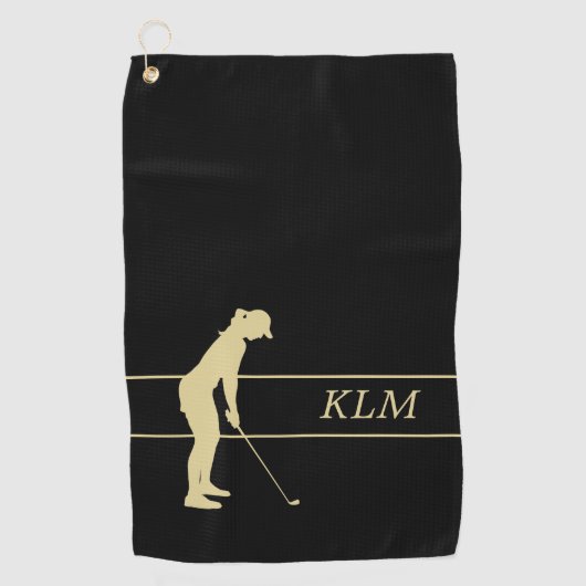 Serviette De Golf Monogramme Gold Silhouette Femme Golfeuse (Devant)
