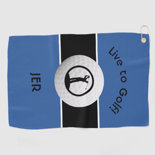 Serviette De Golf Monogramme Golf Player Sports Citation Bleu & Noir (Horizontal)