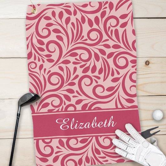 Serviette De Golf Monogramme Golfer Nom Chic Magenta Rouge Rose Girl