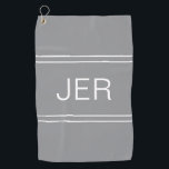 Serviette De Golf Monogramme Golfer Sports Moderne Professional Grey<br><div class="desc">Personnalisez vos accessoires de golf avec notre design monogrammed élégant. Ce produit élégant présente vos initiales dans une police d'ombre blanche sur un arrière - plan gris clair, accentué par des rayures assorties. Vous pouvez rapidement le customiser avec notre modèle facile en tapant vos initiales. Si vous voulez une couleur...</div>