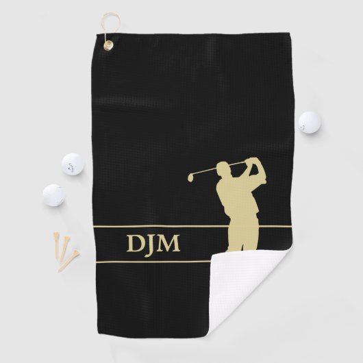 Serviette De Golf Monogramme Golfeur Silhouette Or (En situation)
