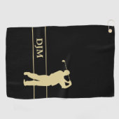 Serviette De Golf Monogramme Golfeur Silhouette Or (Horizontal)