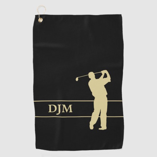 Serviette De Golf Monogramme Golfeur Silhouette Or (Devant)