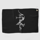 Serviette De Golf Monogramme gris blanc personnalisé Noir (Horizontal)