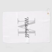 Serviette De Golf Monogramme gris initial et nom personnalisé (Horizontal)