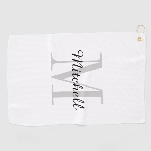 Serviette De Golf Monogramme gris initial et nom personnalisé (Horizontal)
