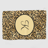 Serviette De Golf Monogramme Imprimé léopard noir et or Imprimé guép (Horizontal)