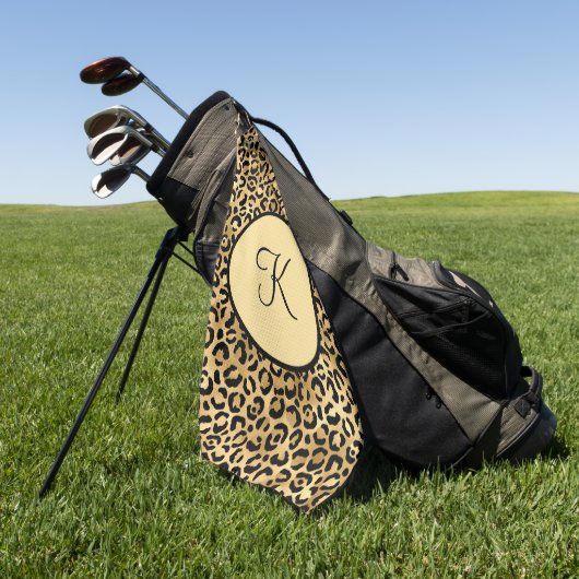 Serviette De Golf Monogramme Imprimé léopard noir et or Imprimé guép (Vert)