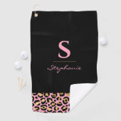 Serviette De Golf Monogramme Imprimé Léopard Rose & Or | Bloc de Cou (En situation)