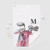 Serviette De Golf Monogramme Initial Aquarelle Rose (En situation)
