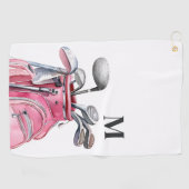 Serviette De Golf Monogramme Initial Aquarelle Rose (Horizontal)
