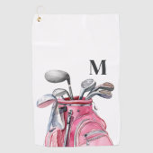 Serviette De Golf Monogramme Initial Aquarelle Rose (Devant)